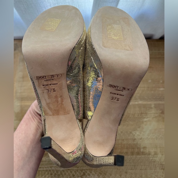 Jimmy Choo Nova Gold Peep Toe Slingback Heel in Women’s Size 37.5 - Picture 9 of 10